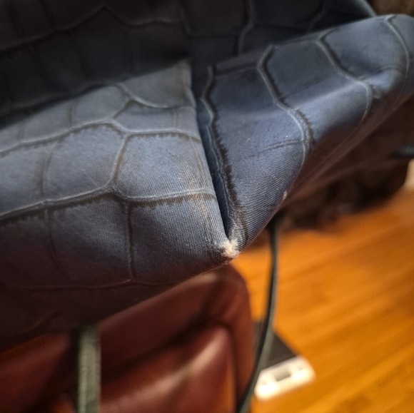 Rare Longchamp Le Pliage Ostrich Trim Nylon Croc Print Tote Blue/teal - Picture 7 of 16